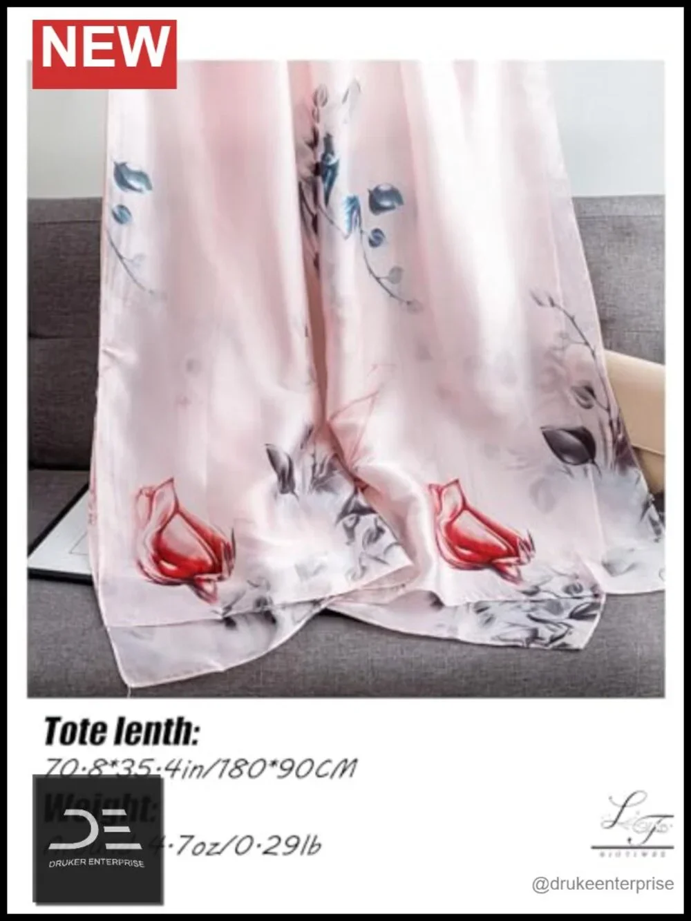 Lightweight Floral Shawl Scarf - Polyester Simulated Silk Wrap